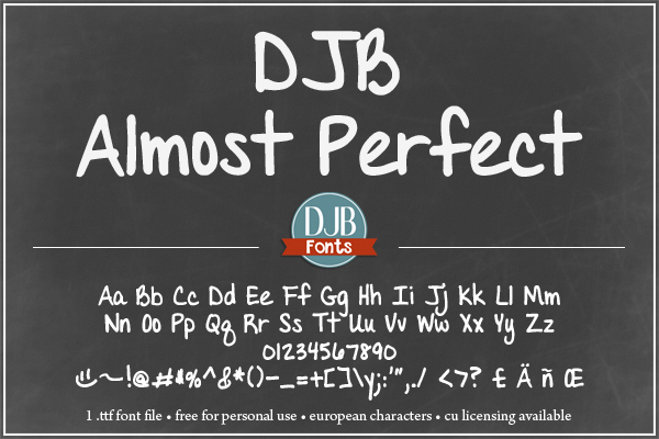 DJB Almost Perfect Font | Free font | journaling font | commercial license available | scrapbook font | teacher font (has a separate y for school teachers | 
