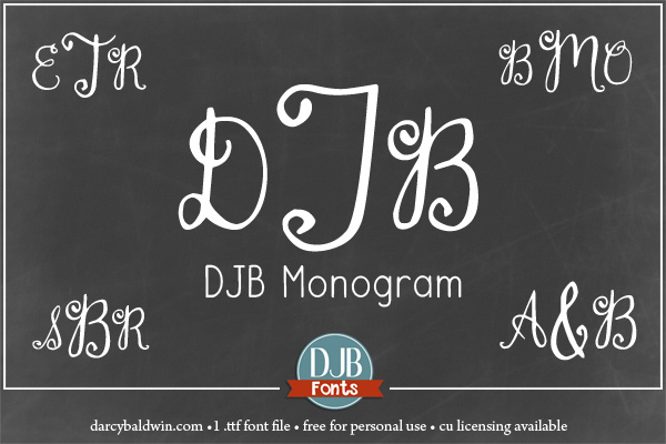 A simple, hand-drawn monogram font with numbers and punctuation. Perfect for wedding invitations, stationery, embroidery (special licensing required) and more! Available at darcybaldwin.com