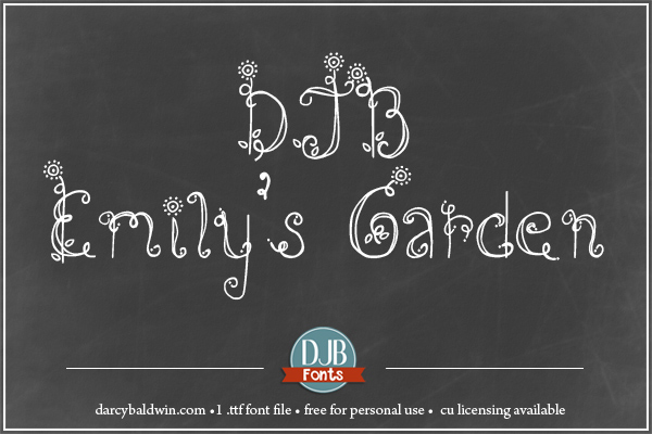 DJB Emily's Garden - free flowery font with CU licensing available at djbfont.com