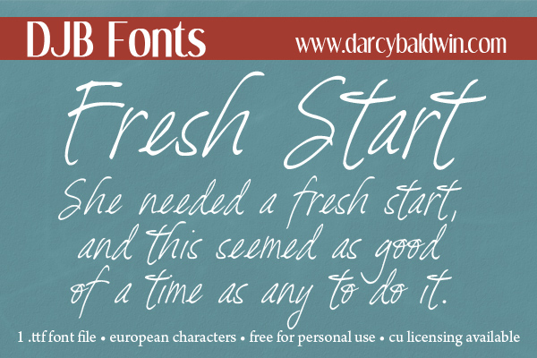 DJB Fresh Start font - Free for personal use, commercial licensing available. Includes European characters