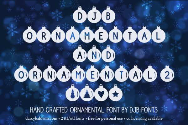 DJB Ornamental Font - decorate your virtual tree with fantastic ornaments from DJB Fonts. Free for personal use; commercial licensing available.