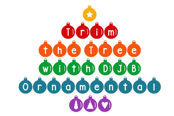 DJB Ornamental Font - decorate your virtual tree with fantastic ornaments from DJB Fonts. Free for personal use; commercial licensing available.