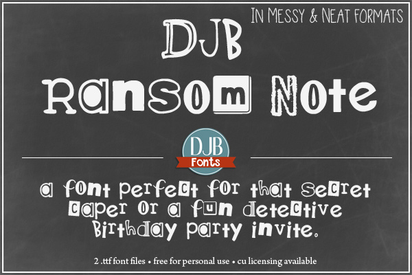 DJB Ransom Note Font = This font is PERFECT a secret caper, a detective story or a fun hide and seek birthday party invitation. Find it at darcybaldiwn.com