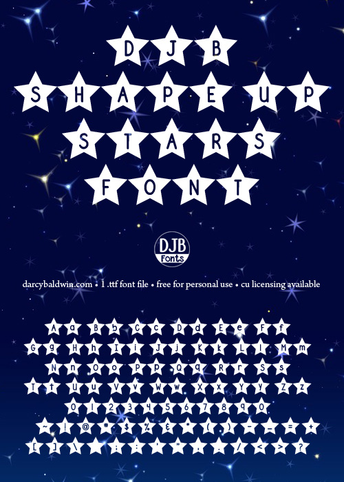 Stars Hollow has nothing on this new font from DJB Fonts: DJB Shape Up Stars - free for personal use font that is perfect for teachers, merchandise design (tshirts, hats, etc.) and scrapbooking!