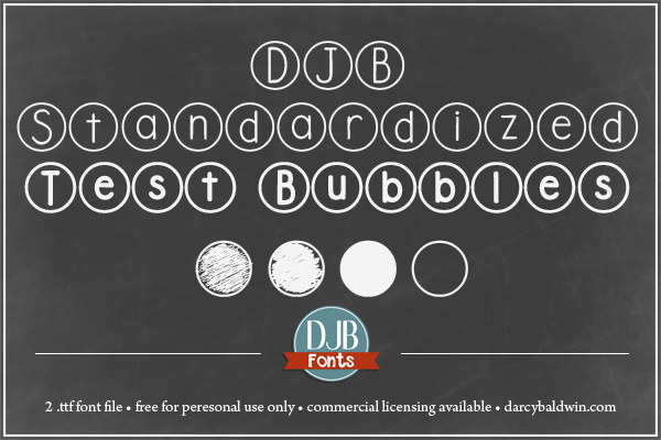 DJB Standardized Test Bubble Font -- PENCILS DOWN! TEST OVER! A font for teachers to create practice test sheets, or just a fun circle font for everyone else! Free for personal use - commercial licensing at DJB Fonts. 