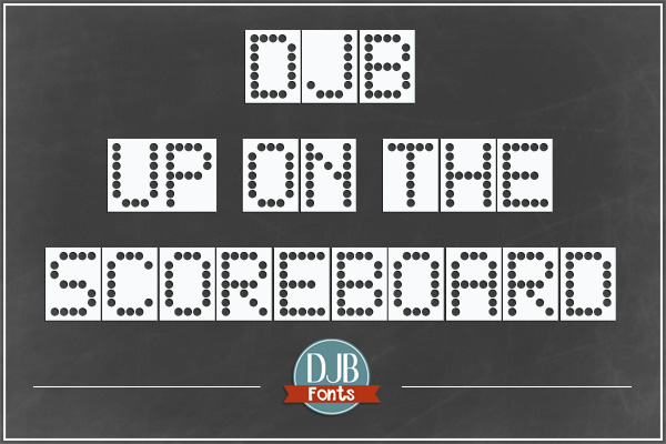 DJB Up on the Scoreboard Font - great for those sports scrapbook pages, ads and teaching materials. Free for personal use; commercial licensing available at darcybaldwin.com