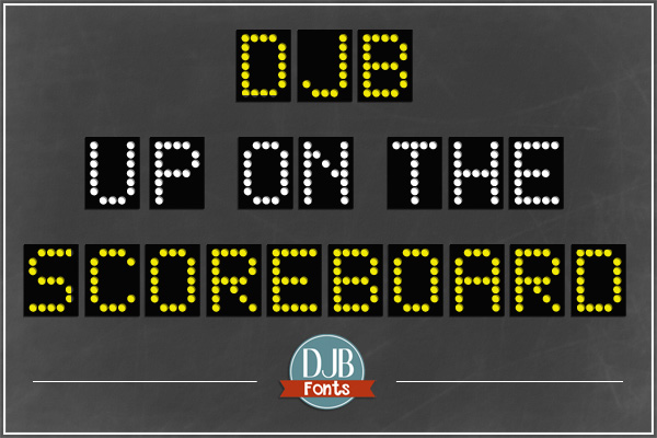 DJB Up on the Scoreboard Font - great for those sports scrapbook pages, ads and teaching materials. Free for personal use; commercial licensing available at darcybaldwin.com